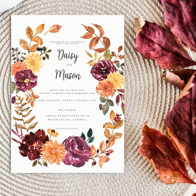 Invitación Floral otoñal con boda de la acuarela BoId (Subido por el creador)