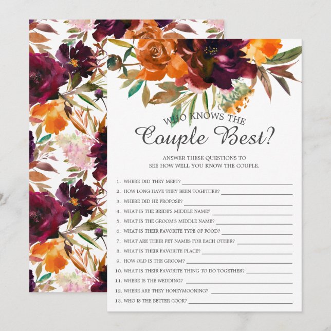 Invitación Floral otoñal que conoce a la pareja mejor partida (Anverso / Reverso)