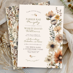 Invitación Floral Otoñal Rústico en Acuarela para Boda de Oto