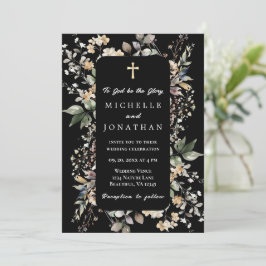 Invitación Floral otoñal sobre cristiano negro Boda de la Bib