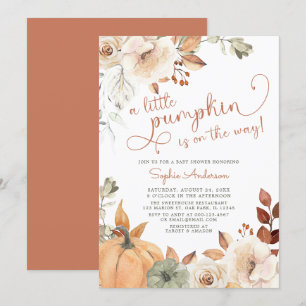 Invitación Floral otoñal un poco de calabaza caída Baby Showe