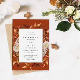 Invitación Floral Otoño Beige 2 Boda - Naranja Oxidado