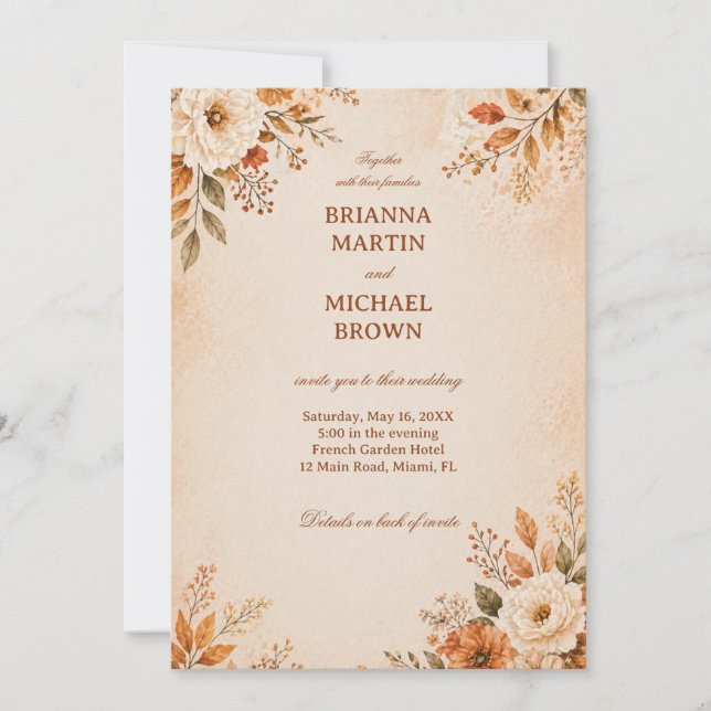 Invitación Floral Otoño Cálido (Anverso)