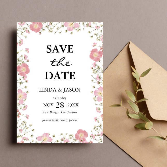 Invitación Floral Otoño Rosa Personalizado Fecha de la Boda G (Pink autumn floral custom save the date invites warmly announce your special day)