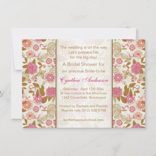 Invitación Floral, pájaro y mariposa Ducha nupcial (Anverso)