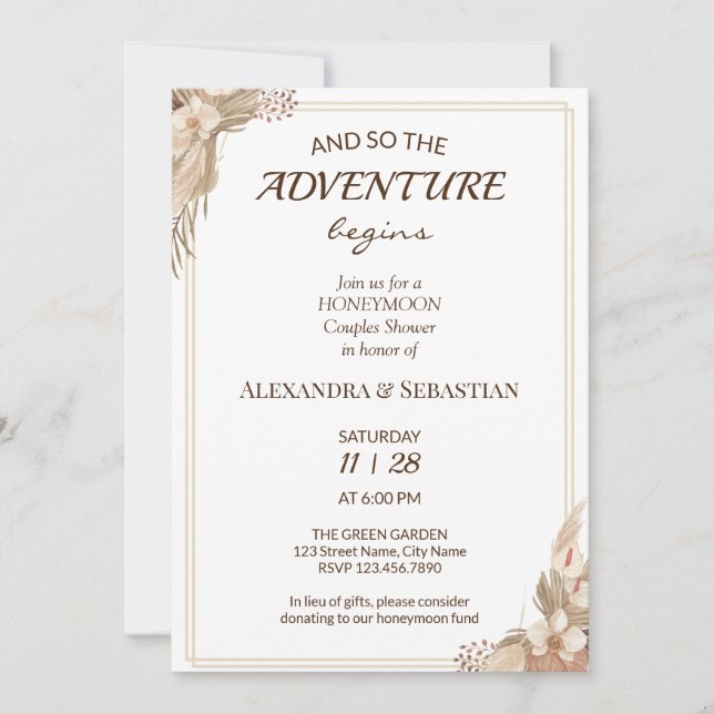 Invitación Floral Pampa Grass Honeymoon Shower Invitation (Anverso)