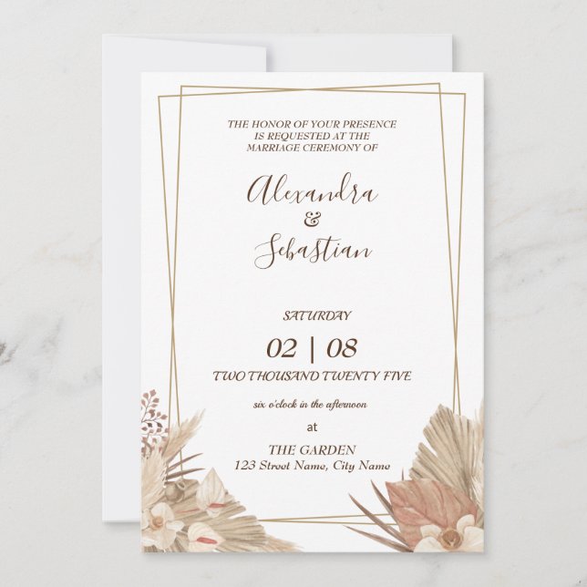 Invitación Floral Pampa Grass Wedding Invitation (Anverso)