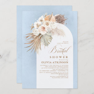 Invitación Floral Pampas Grass Boho Dusty Blue Bridal Shower
