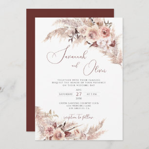 Invitación Floral Pampas Grass Boho Rust Earthy Boda