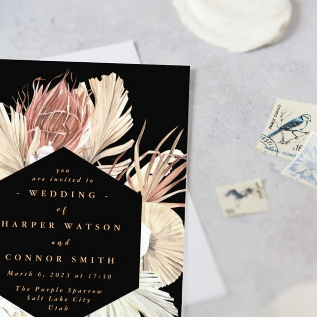 Invitación Floral Pampas Grass Tropical Jungle Black (Subido por el creador)