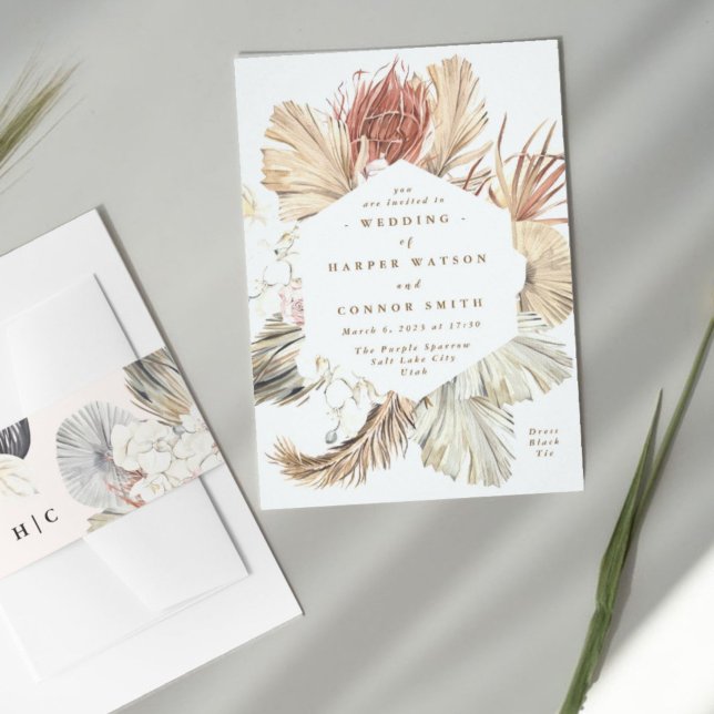 Invitación Floral Pampas Selva Tropical (Invitation showcasing suite - additional items (bought separately))