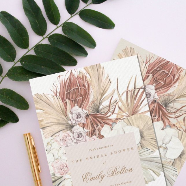 Invitación Floral Pampas Tropical Grass Bridal Shower (Subido por el creador)