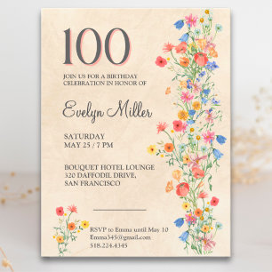 Invitación floral para 100 cumpleaños - Flores sil