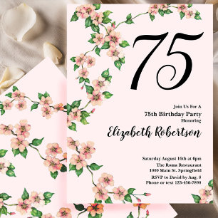 Invitación floral para 75 cumpleaños en rosa delic