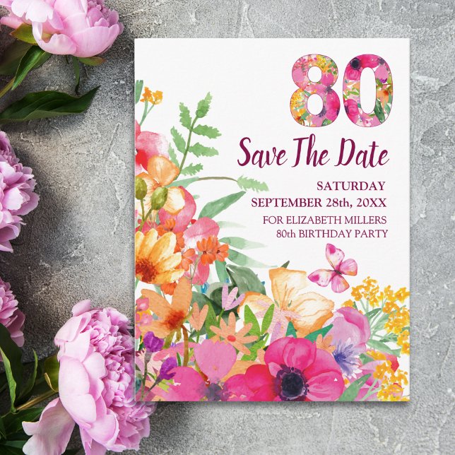 Invitación floral para 80 cumpleaños, Elegante 80 (Subido por el creador)