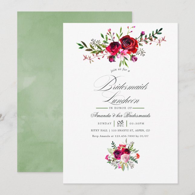 Invitación floral para almuerzo de damas de honor  (Anverso / Reverso)