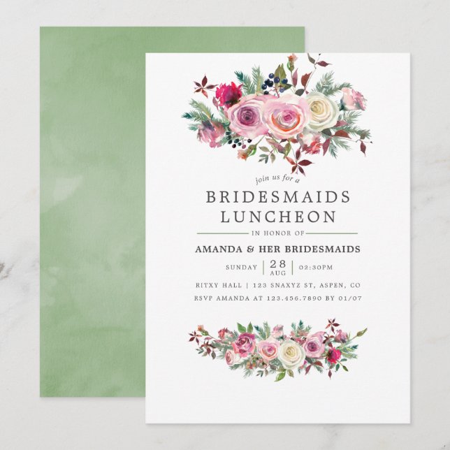 Invitación floral para almuerzo de damas de honor  (Anverso / Reverso)