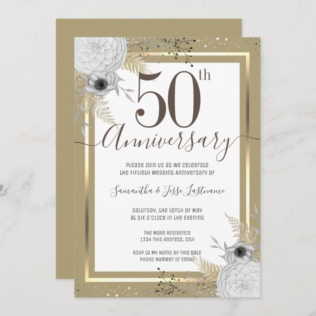Invitación floral para aniversario de bodas número (Anverso / Reverso)