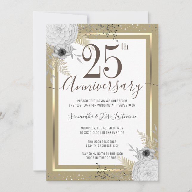 Invitación floral para aniversario de bodas número (Anverso)