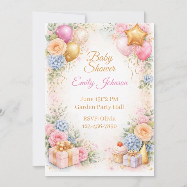 Invitación Floral para Baby Shower (Anverso)