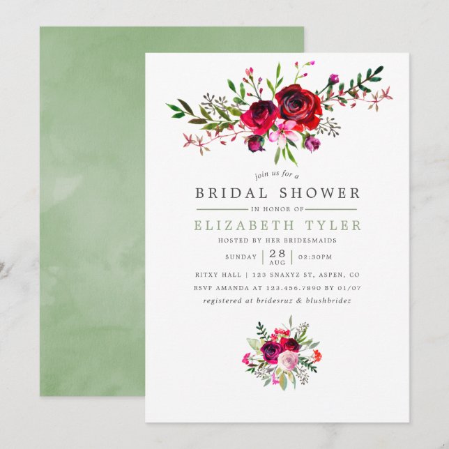 Invitación floral para baby shower de boda de otoñ (Anverso / Reverso)