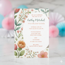 Invitación floral para baby shower de niña