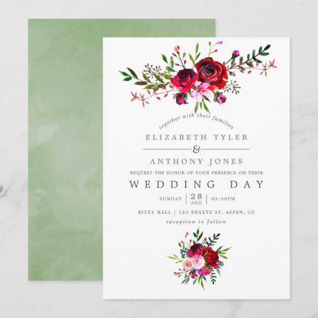 Invitación floral para boda de otoño (Anverso / Reverso)