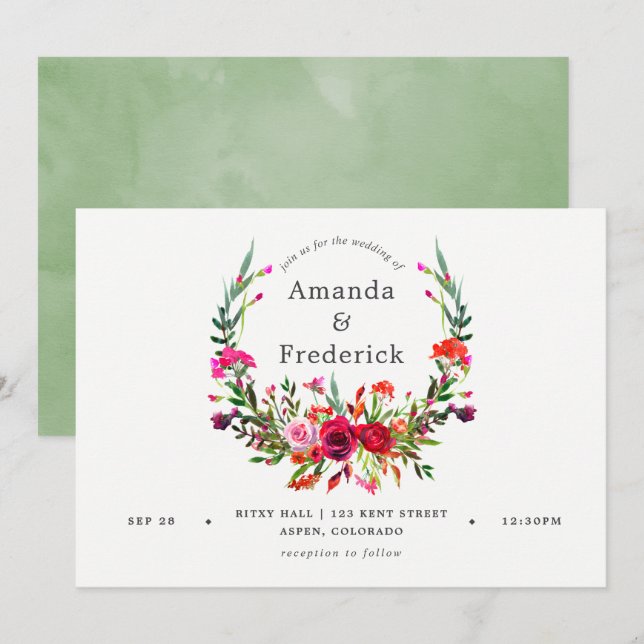 Invitación floral para boda de otoño (Anverso / Reverso)