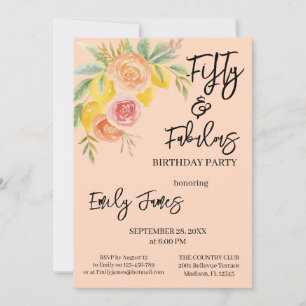 Invitación floral para cumpleaños 50 de mujer