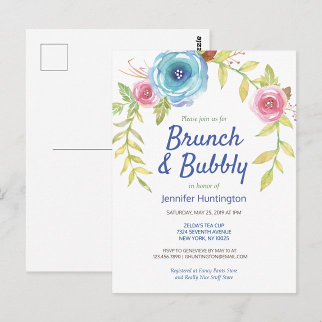 Invitación floral para despedida de soltera con Br (Anverso / Reverso)