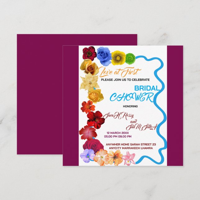 Invitación floral para despedida de soltera, despe (Anverso / Reverso)