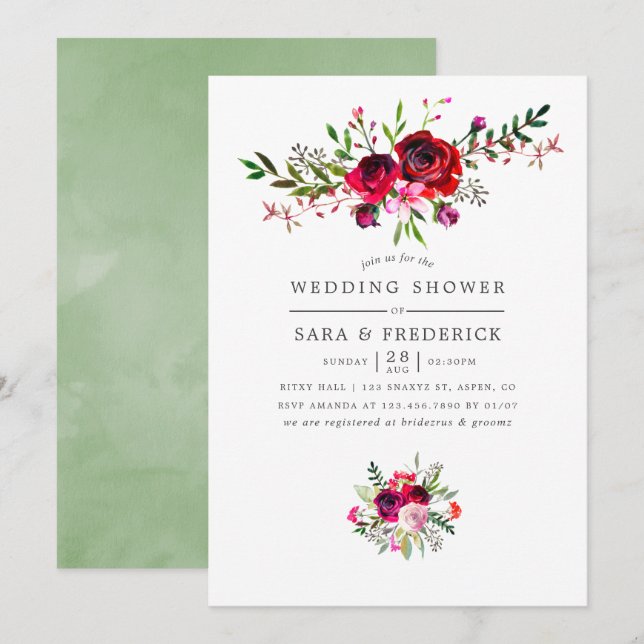Invitación floral para ducha de boda de otoño (Anverso / Reverso)