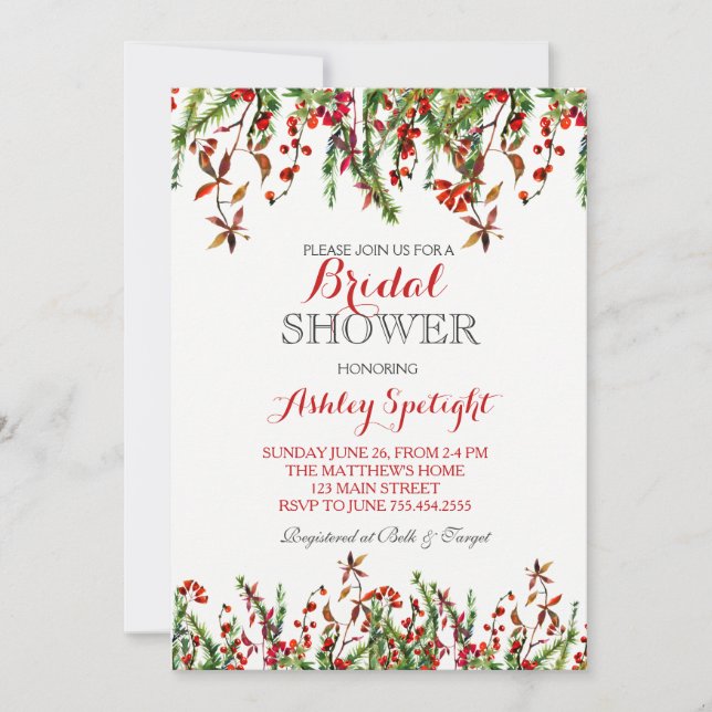 Invitación floral para ducha de novia de Navidad (Anverso)