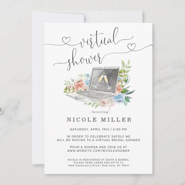 Invitación floral para ducha de novia virtual en l (Anverso)