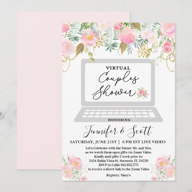 Invitación floral para ducha de parejas virtual (Anverso / Reverso)