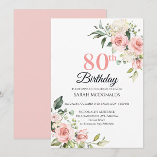 Invitación floral para el 80 cumpleaños de una muj