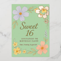 invitación floral para fiesta de cumpleaños sweet 