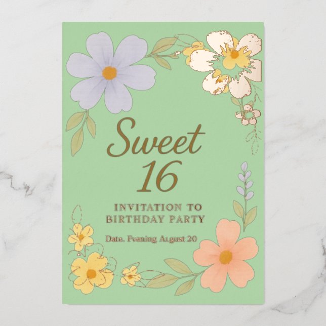 invitación floral para fiesta de cumpleaños sweet  (Anverso)