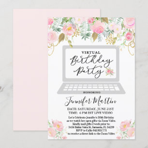 Invitación floral para fiesta de cumpleaños virtua