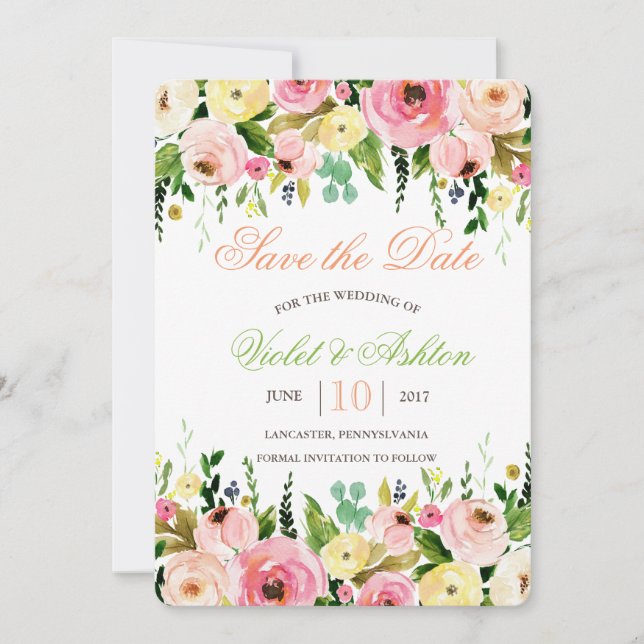Invitación floral para guardar la fecha (Anverso)