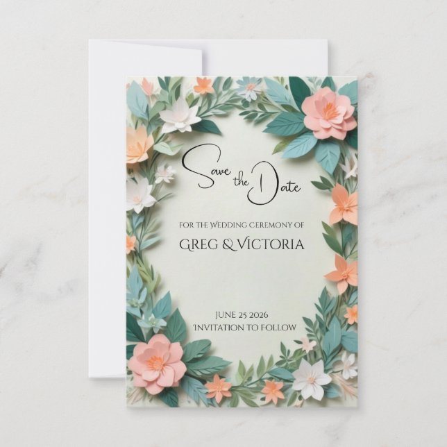 Invitación floral para guardar la fecha (Anverso)