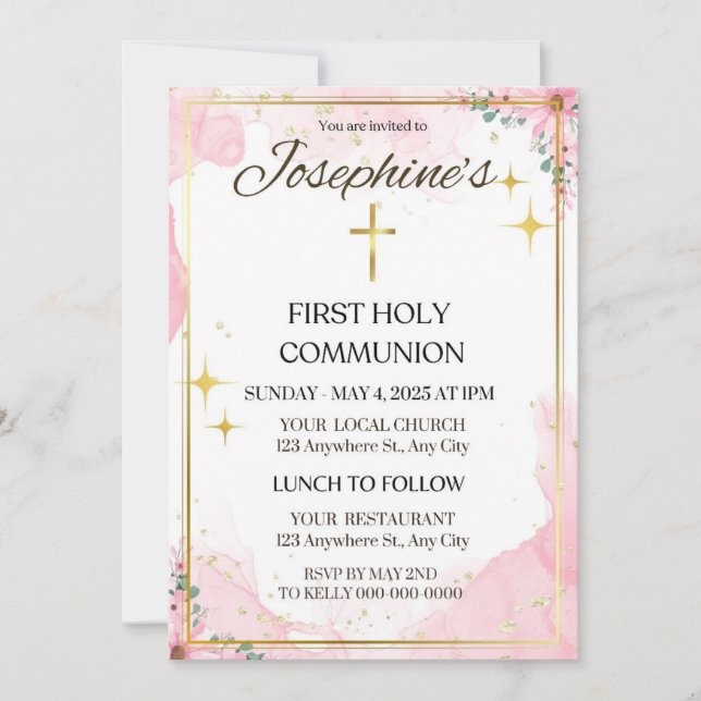 Invitación floral para la Primera Comunión (Anverso)