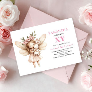 Invitación floral para niña hada rosa caprichosa c