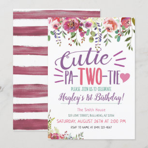 Invitación floral para niñas por el 2do cumpleaños