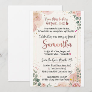 Invitación Floral para Noche de Hen – Rosa y Verde
