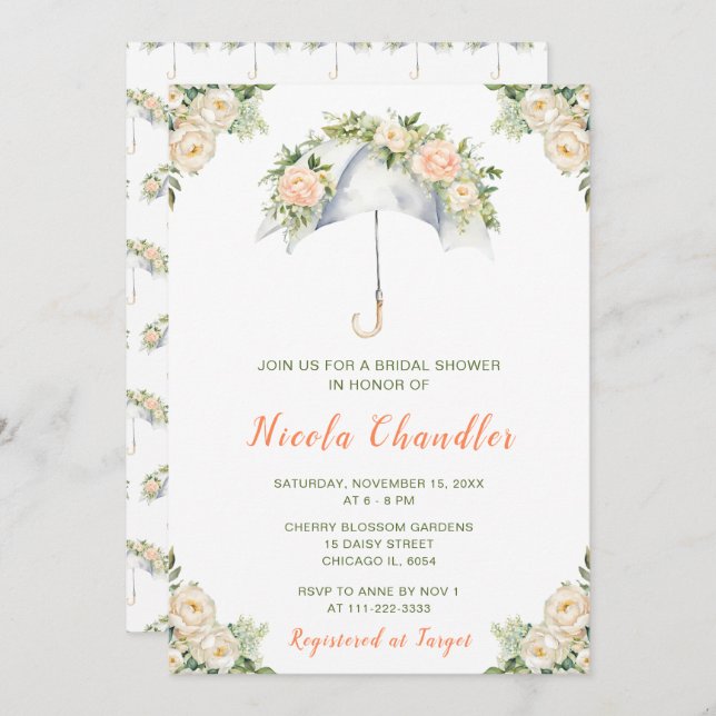 Invitación Floral Paraguas Bridal Shower (Anverso / Reverso)