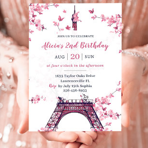 Invitación Floral Paris Eiffel Tower 2.º Fiesta de cumpleaños