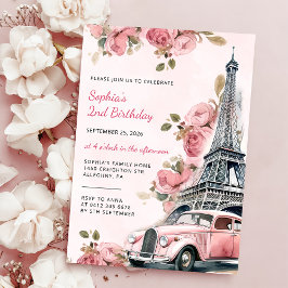 Invitación Floral Paris Eiffel Tower 2.º Fiesta de cumpleaños