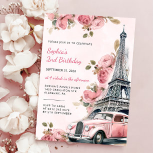 Invitación Floral Paris Eiffel Tower 2.º Fiesta de cumpleaños