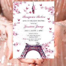 Invitación Floral Paris Eiffel Tower Baby Shower Fiesta